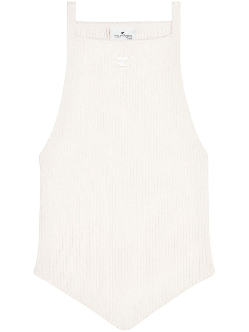 Courrèges Off-White Ribbed Knit Asymmetric Square Top