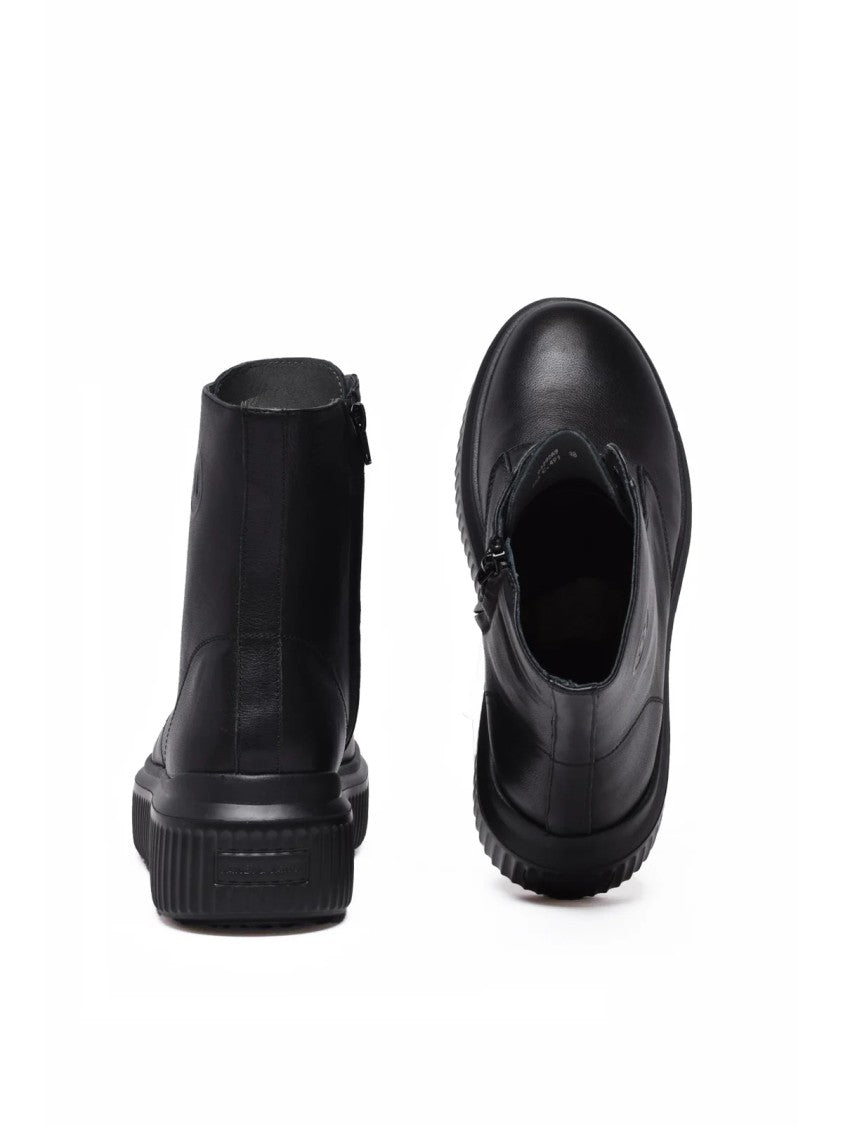 Janet & Janet Black Leather Lace-Up Combat Boots