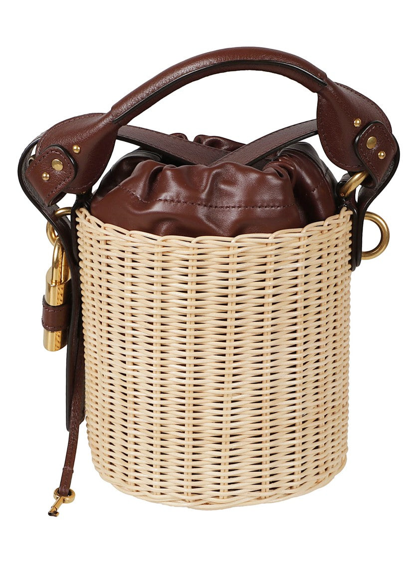 Chloé Cylindrical Woven Basket Bag With Leather Drawstring Closure