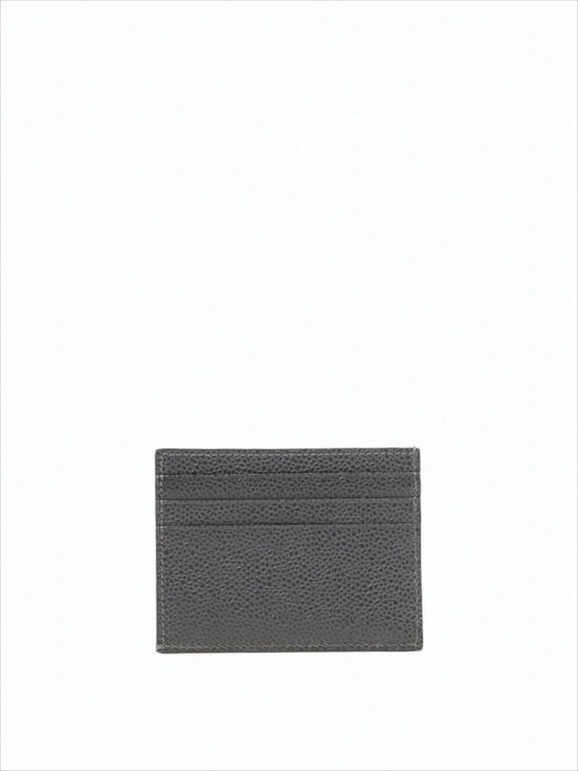 Thom Browne Textured Cowhide Leather Cardholder With Striped Tab