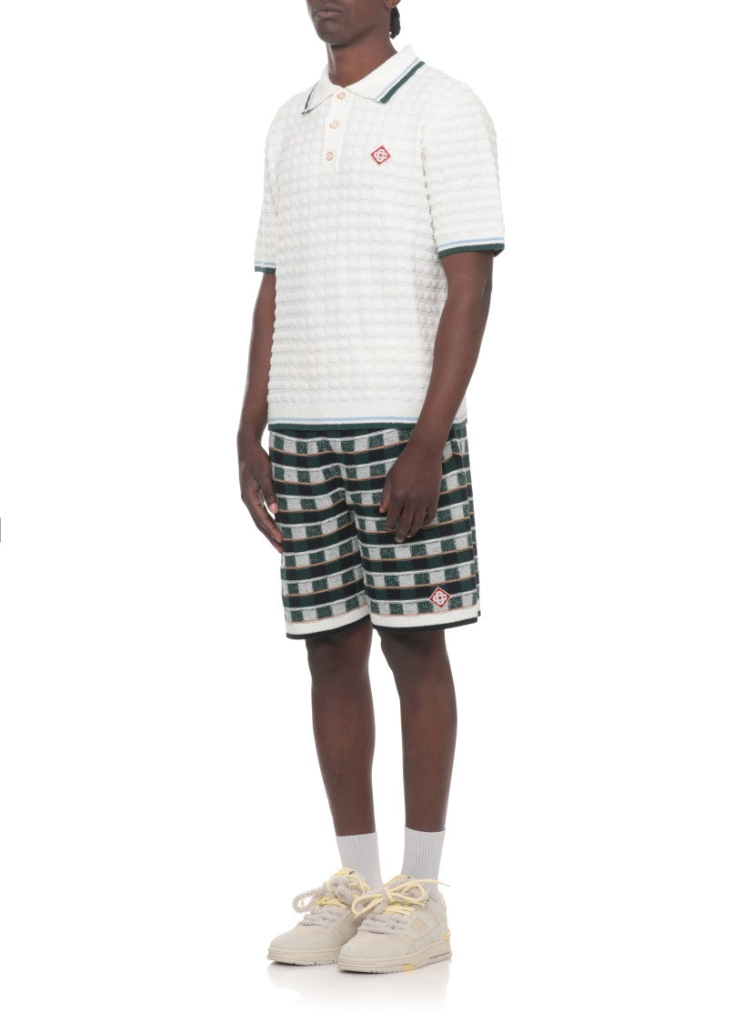 Casablanca White Boucle Logo Patch Polo Shirt