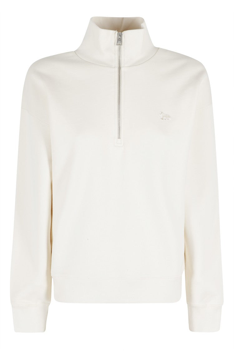 Maison Kitsuné Cream Baby Fox Half-Zip Front-Embroidered Cotton Sweatshirt