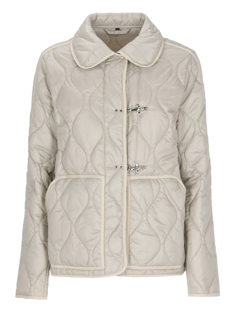 Fay Beige Quilted Hook-Fastening Jacket