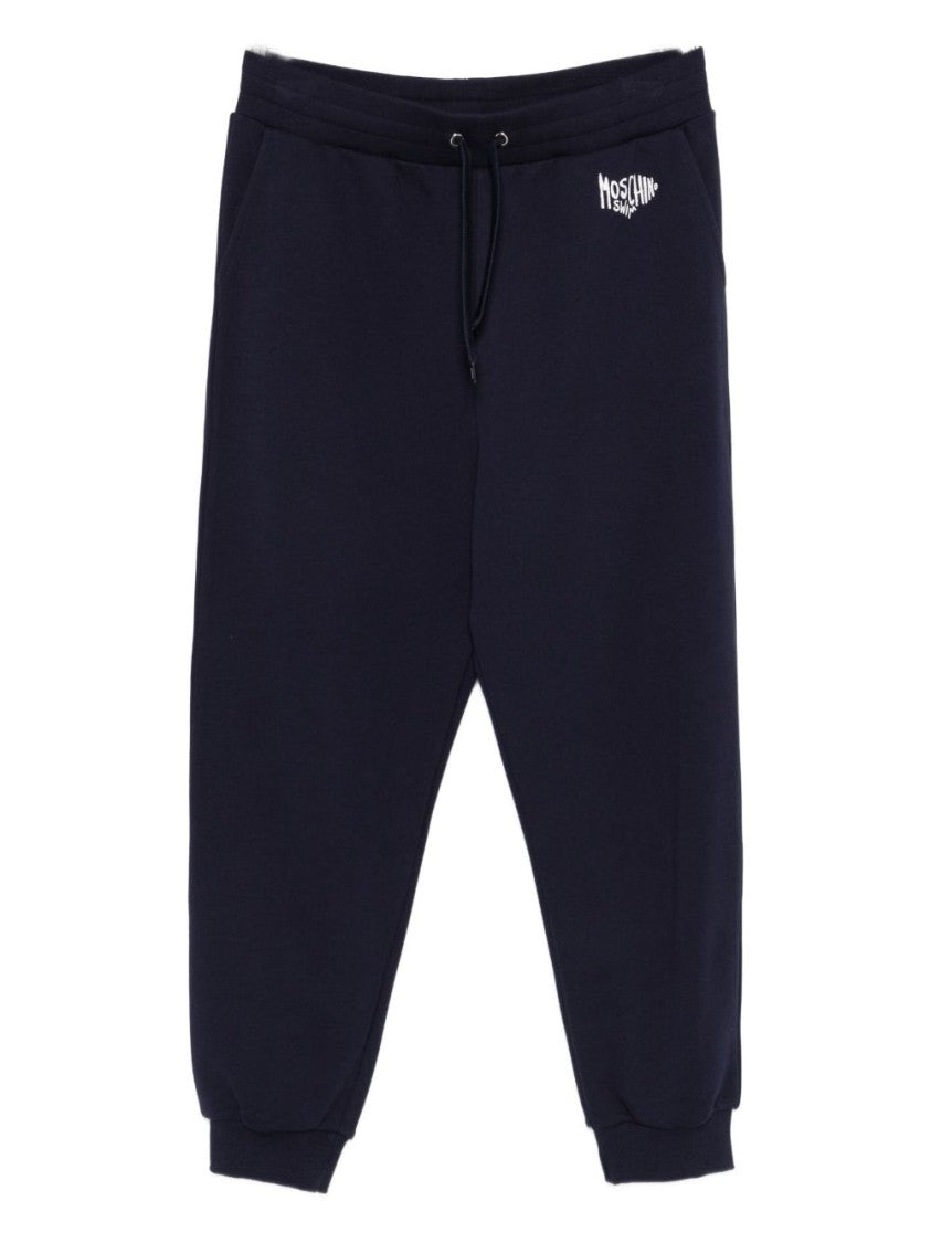 Moschino Deep Blue Drawstring Pants With Ribbed Cuffs