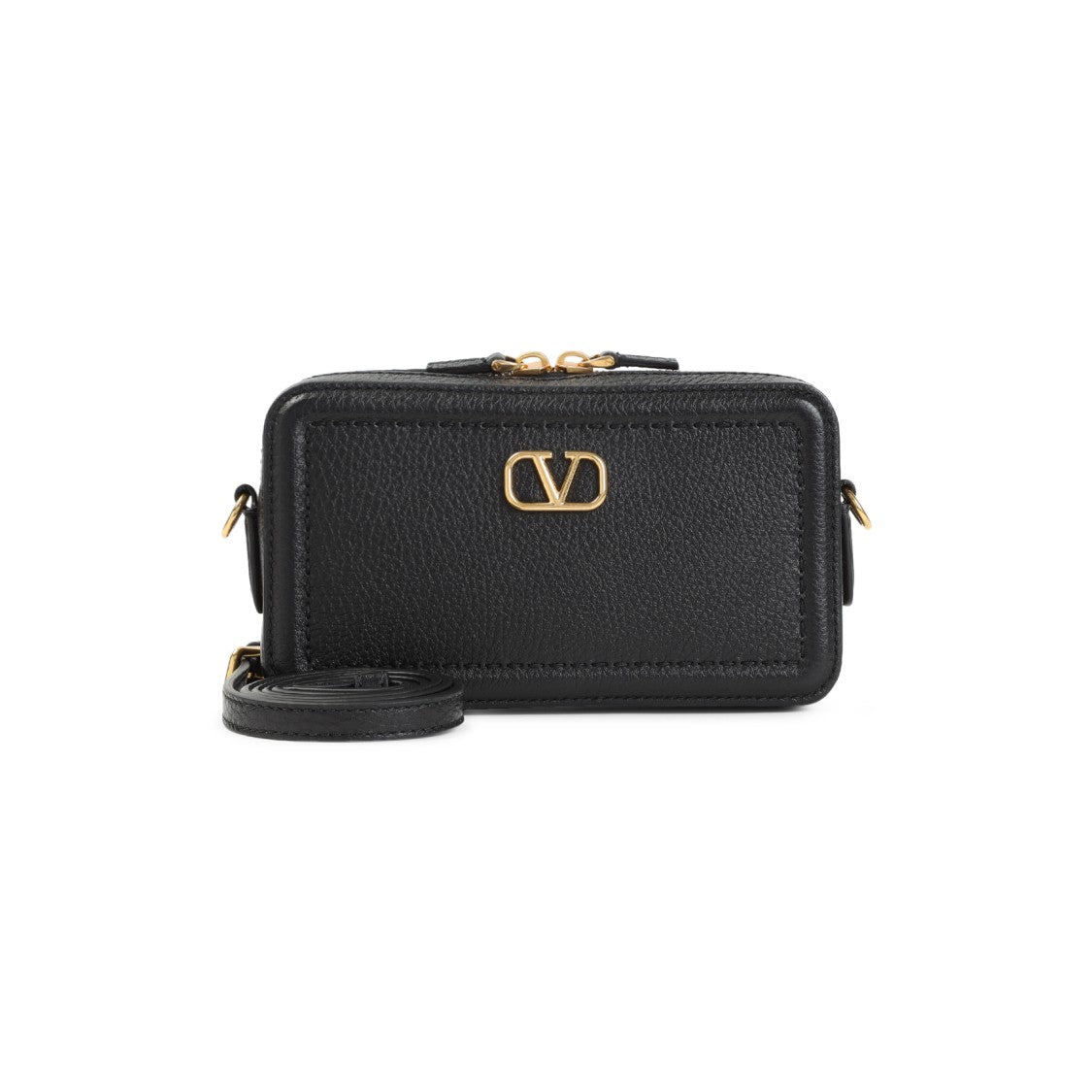 Valentino Garavani Pure Black Grained Leather Camera Case