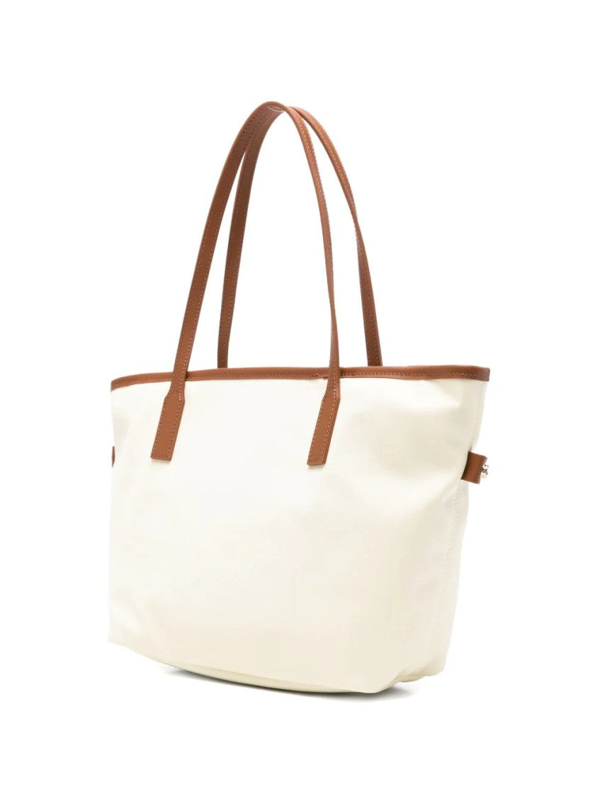 Mc2 Saint Barth Medium Ivory Nylon City Shoulder Bag With Leather Accents