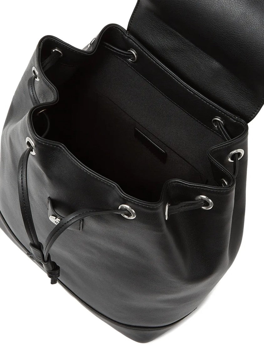 Karl Lagerfeld Smooth Finish Black Backpack With Buckle Closure