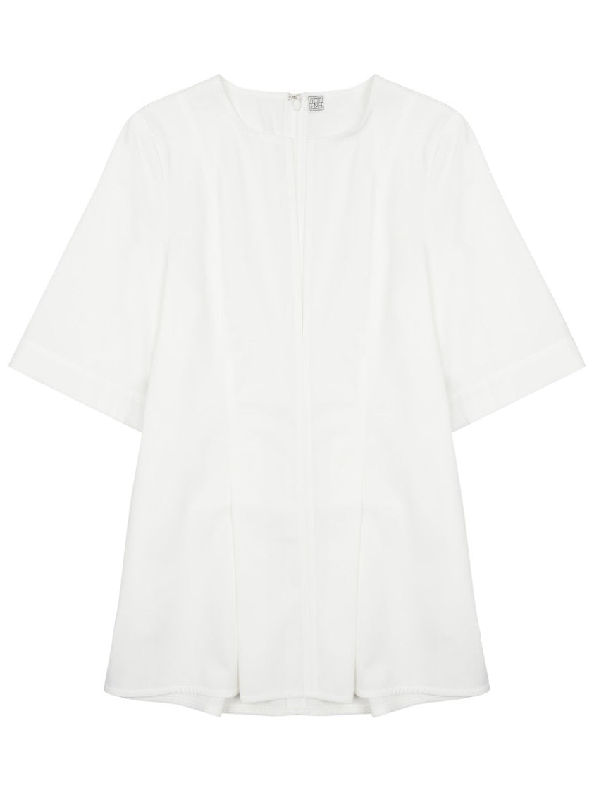 Totême Plissé V-Neck Pure Cotton Blouse