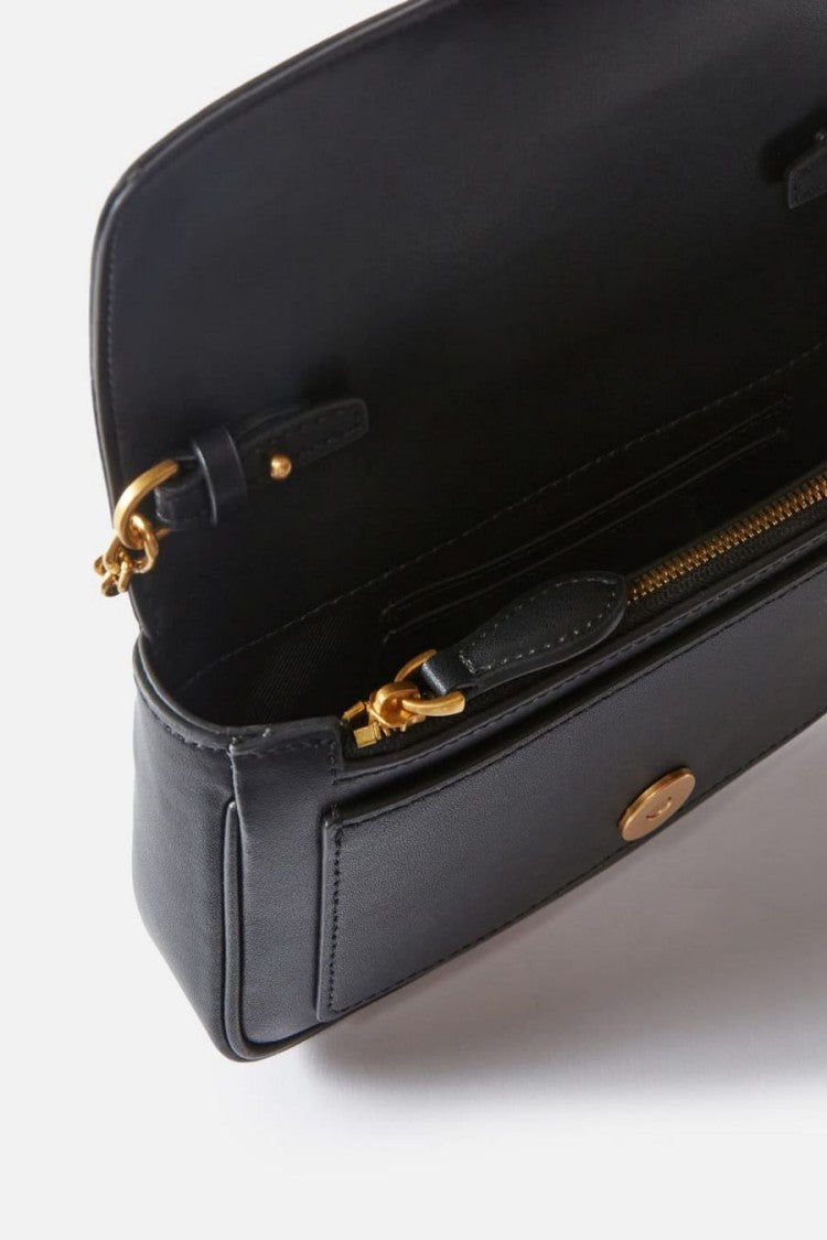 Pinko Black Leather Shoulder Bag With Gold-Tone Clasp