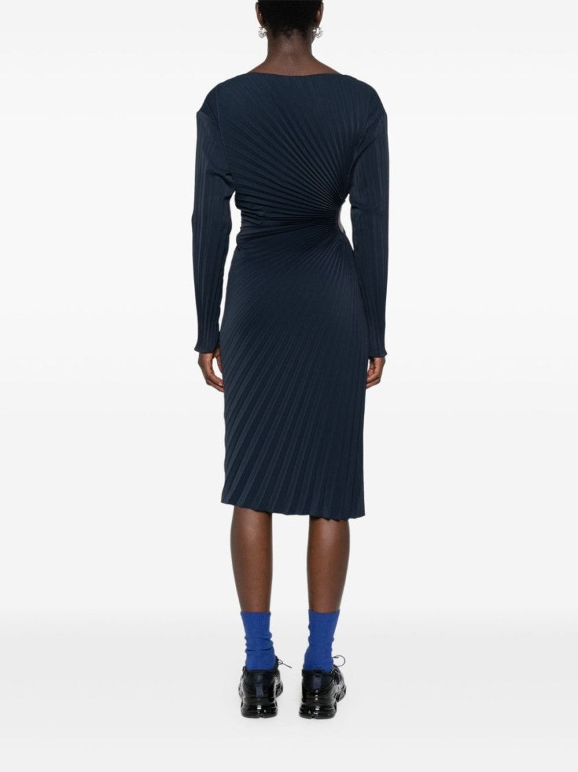 Kenzo Midnight Blue Fully Pleated Pencil Dress