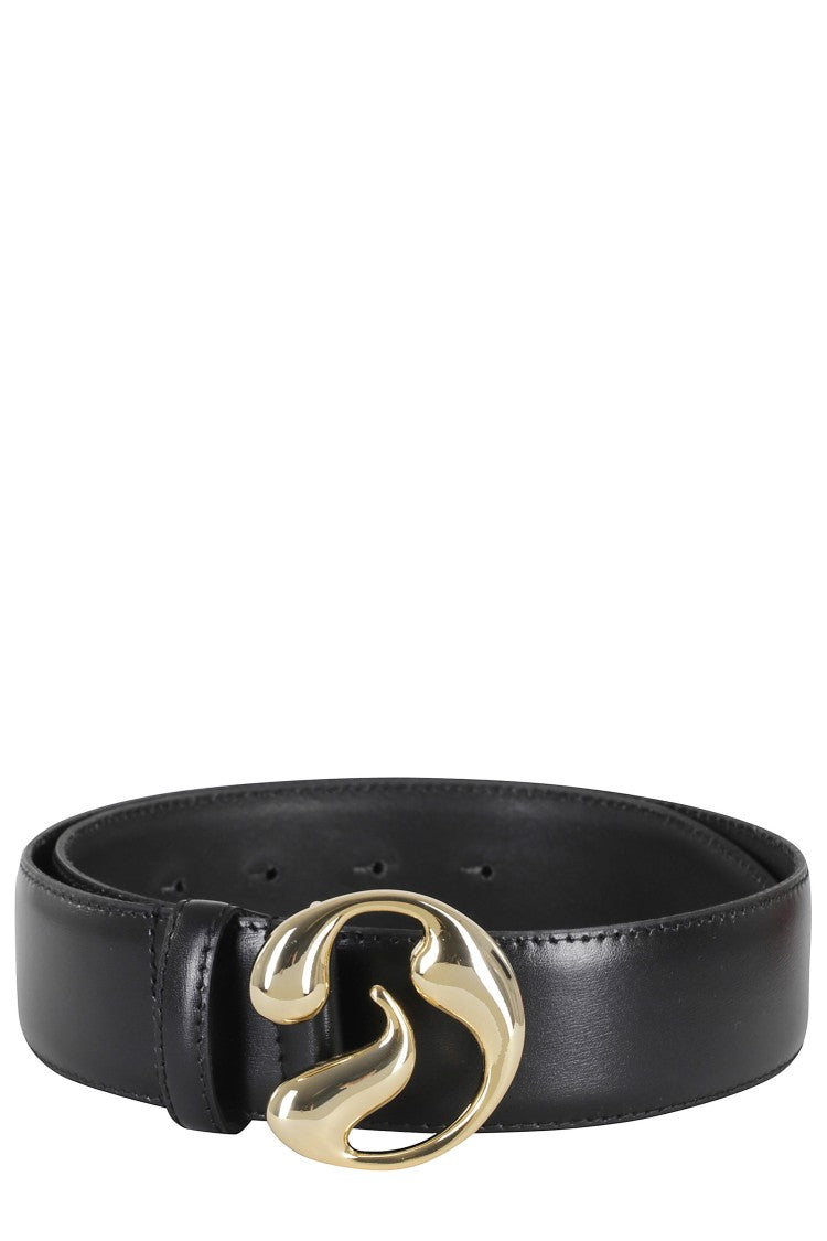 Erika Cavallini Black Noemi Gold Buckle Leather Belt