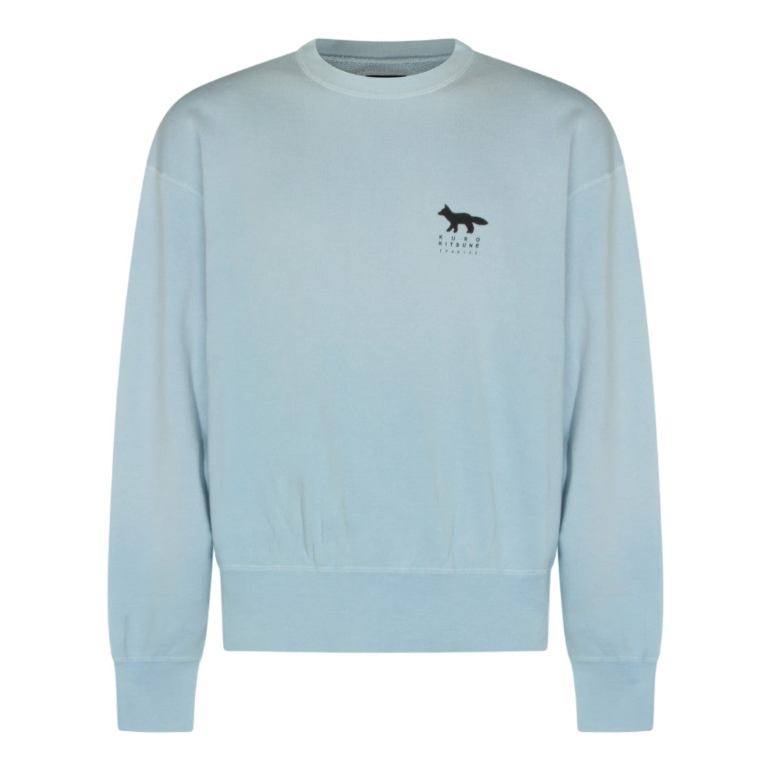 Maison Kitsuné Light Blue Crew Neck Sweater With Ribbed Cuffs And Embroidered Detail