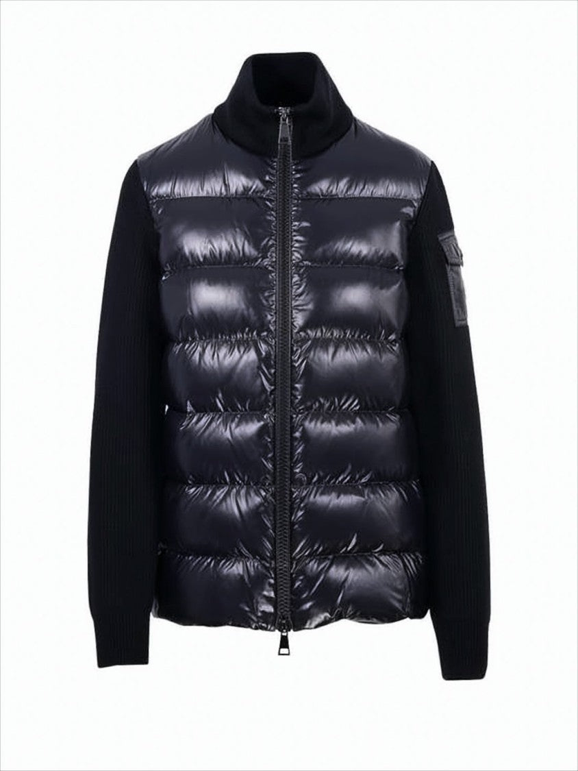 Moncler Quilted Down Coat With Textured Knit Sleeves