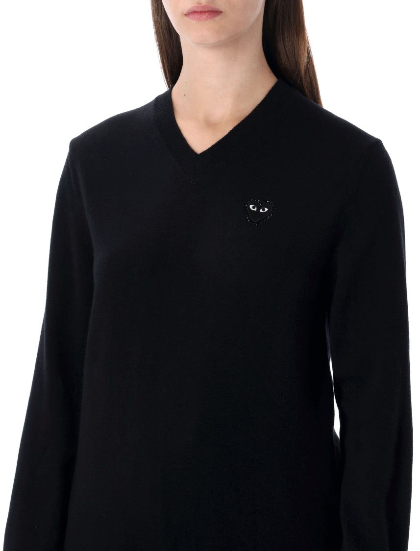 Comme Des Garçons Play Wool V-Neck Sweater With Black Heart