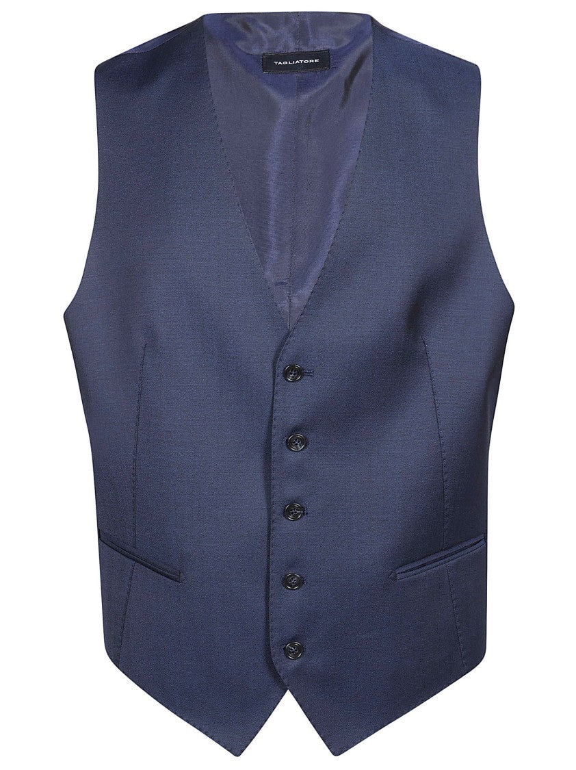 Tagliatore Blue Virgin Wool Tailored Vest