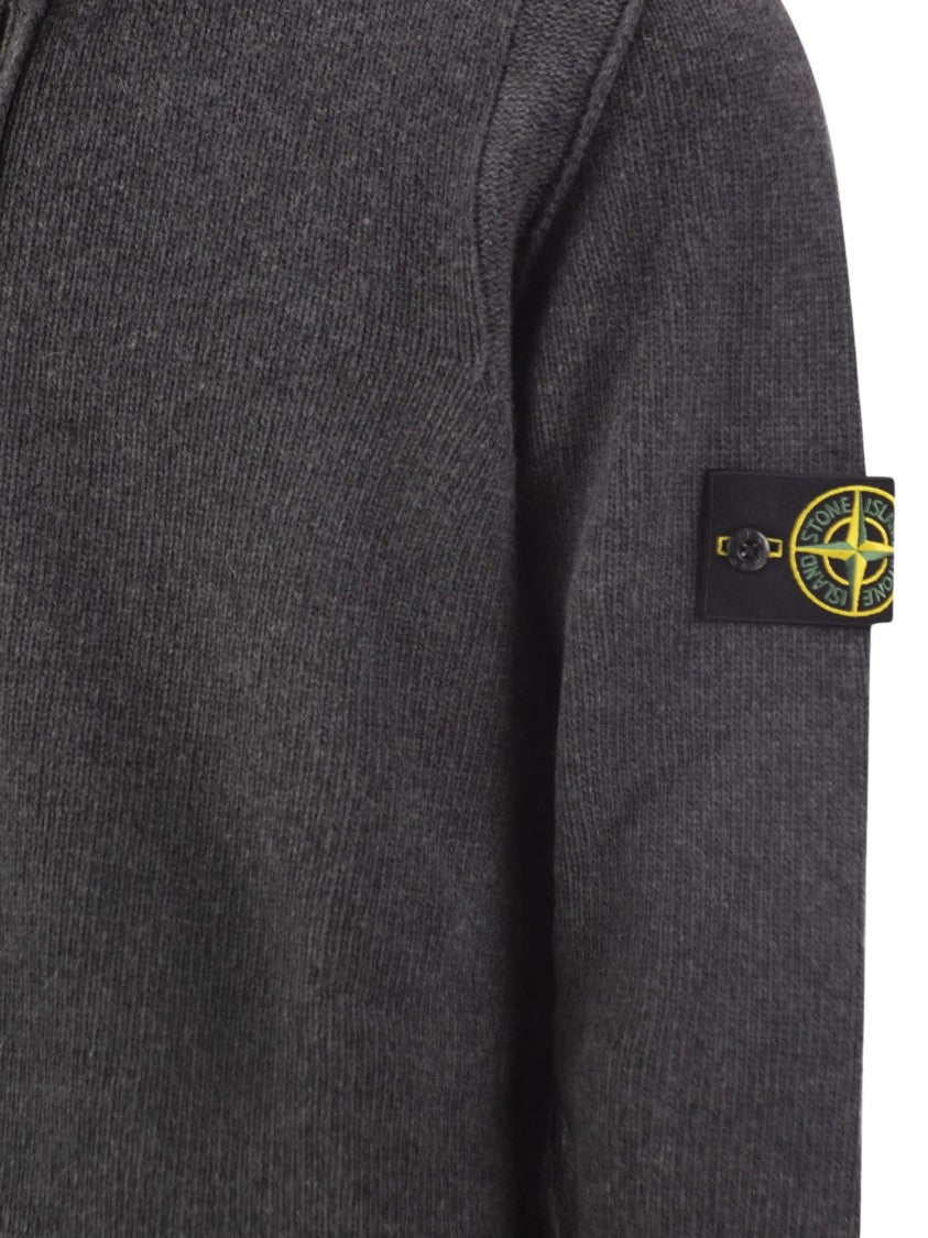 Stone Island Ribbed High-Collar Button-Up Sweater