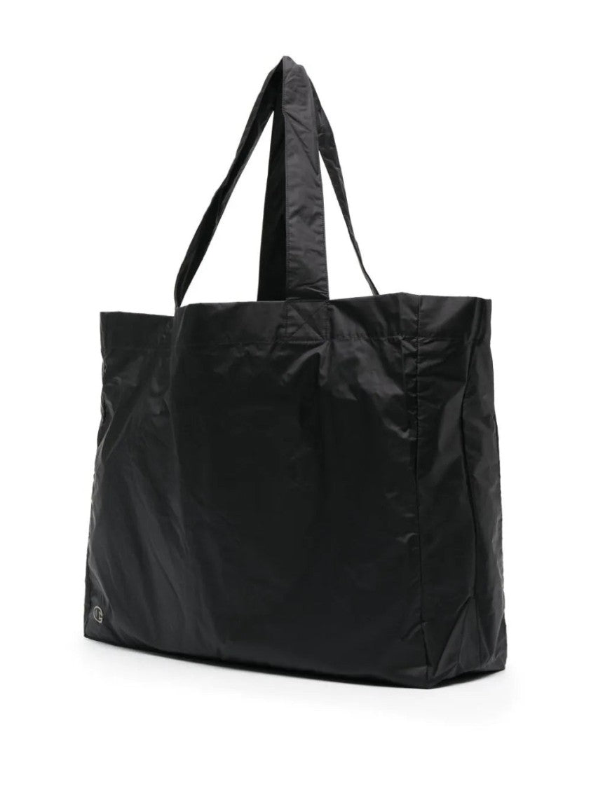 Rick Owens X Champion Black Nylon Tote Bag With Iconic Logo