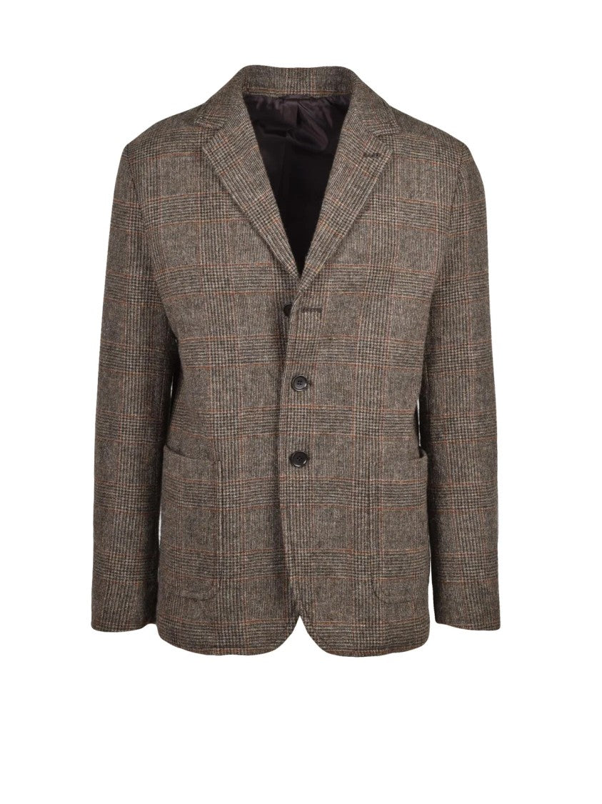 Aspesi Brown Check Pattern Virgin Wool Isaac Blazer