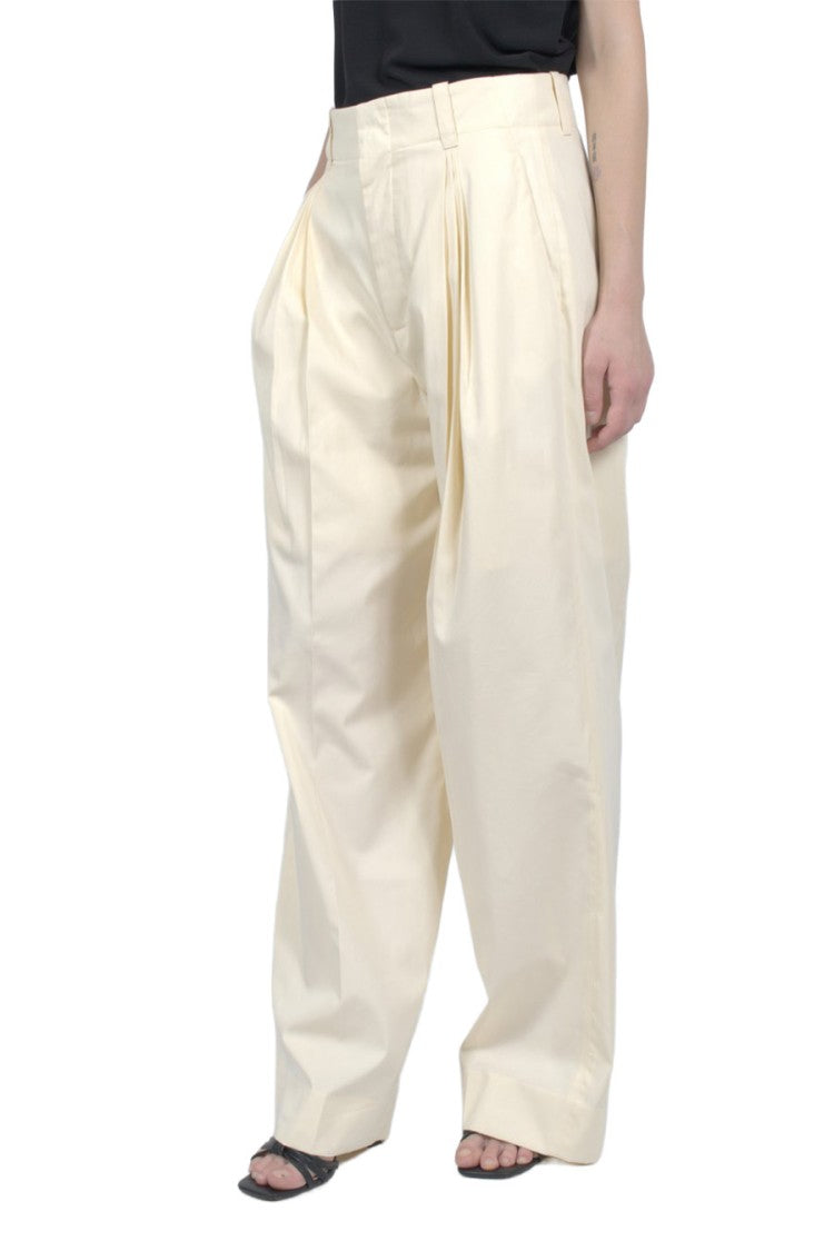 Bottega Veneta Ivory Cotton-Silk Blend Pleated Trousers