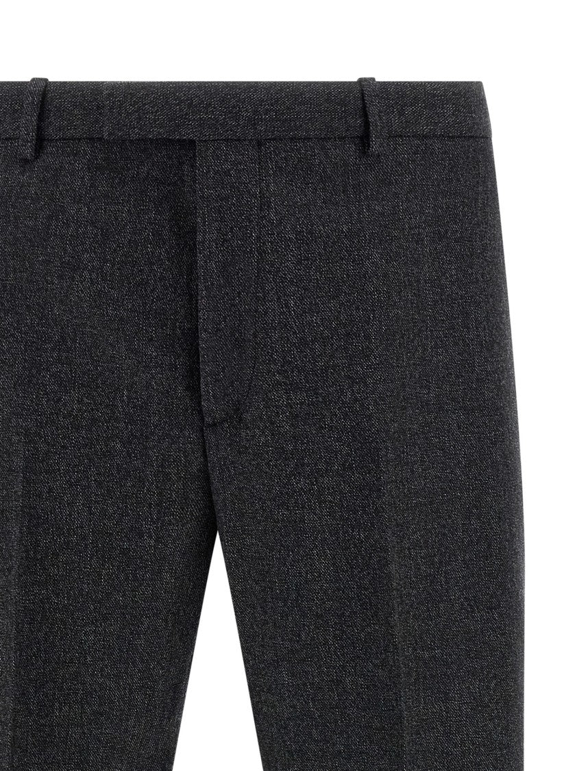 Gucci Wool Mouliné Fabric Tailored Trousers With Straight Leg And Back Slit