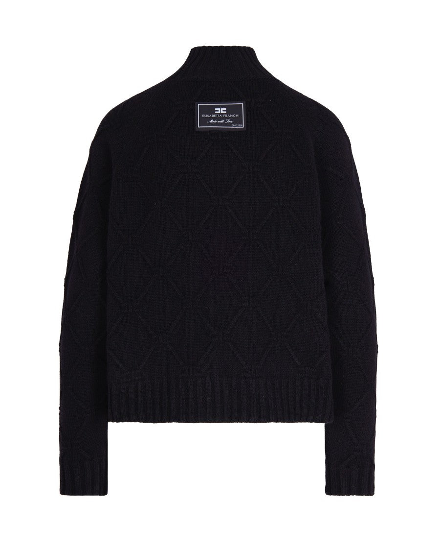 Elisabetta Franchi High-Neck Wool And Cashmere Sweater With Jacquard Diamond Pattern