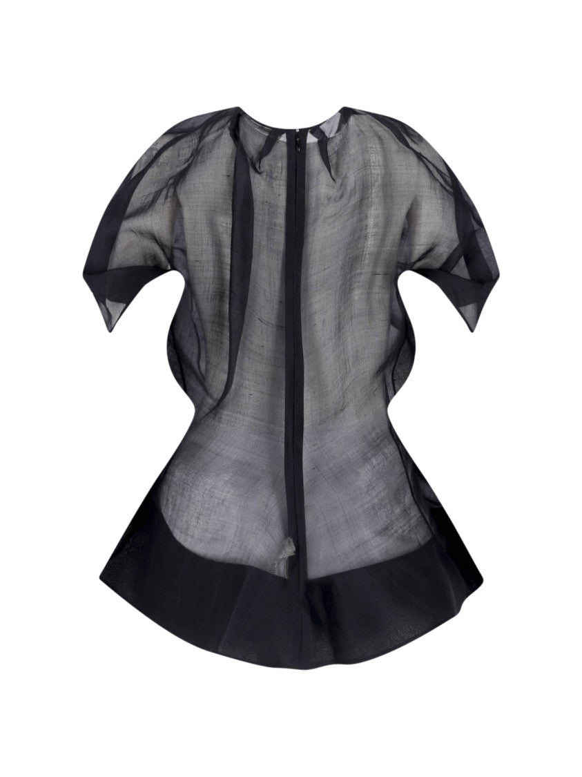 Khaite Semi-Transparent Black Top With Asymmetrical Peplum Hem