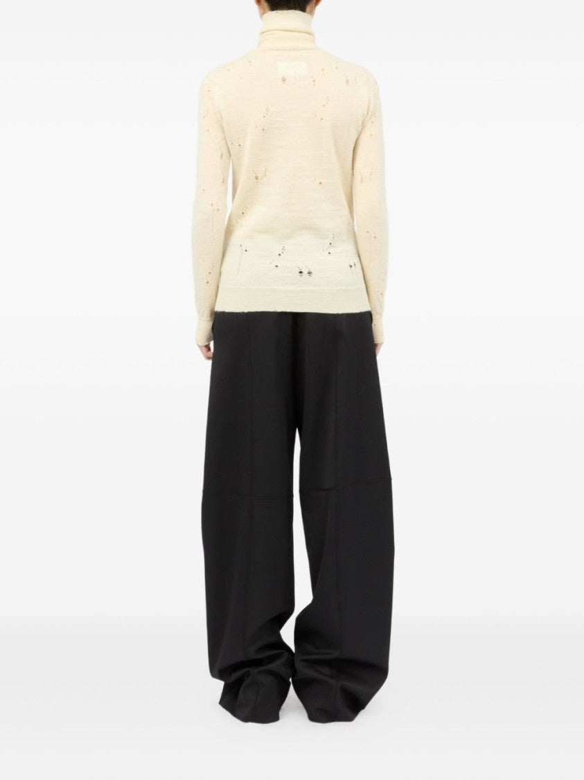 Mm6 By Maison Margiela Distressed Turtleneck Sweater With Numeric Logo