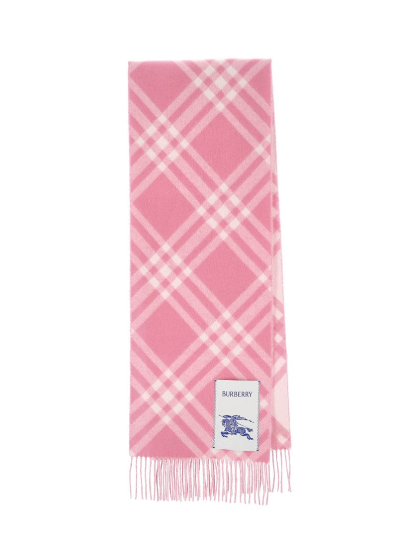Burberry Rectangular Check Pattern Scarf In Pink And White