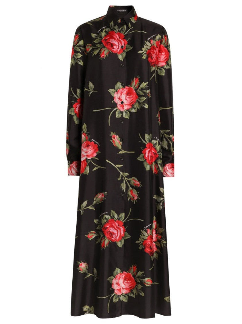 Dolce & Gabbana Rose Bouquet Silk Day Dress