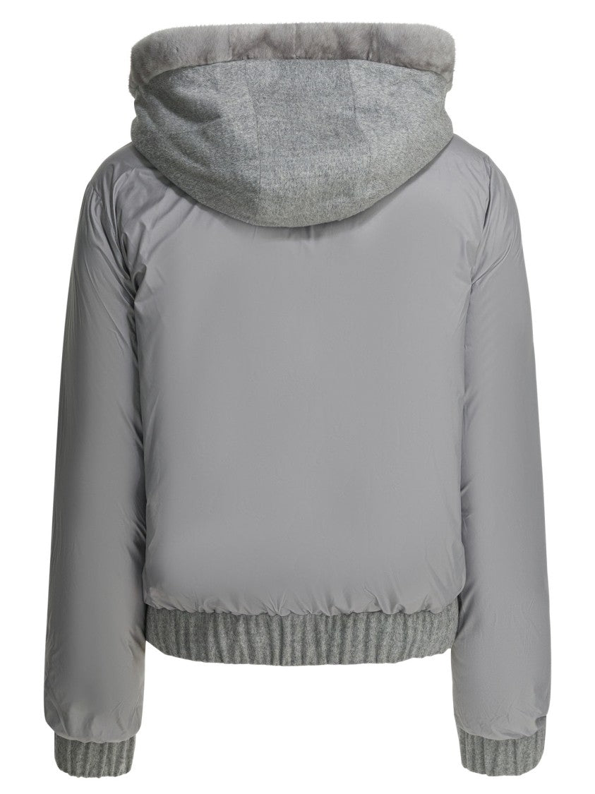 Camelia Light Blue Silk-Cashmere Short Coat With Mink Fur Details