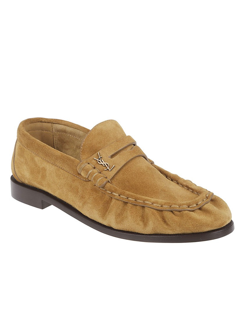 Saint Laurent Hand-Stitched Moccasin Flats With Decorative Cassandre Detail