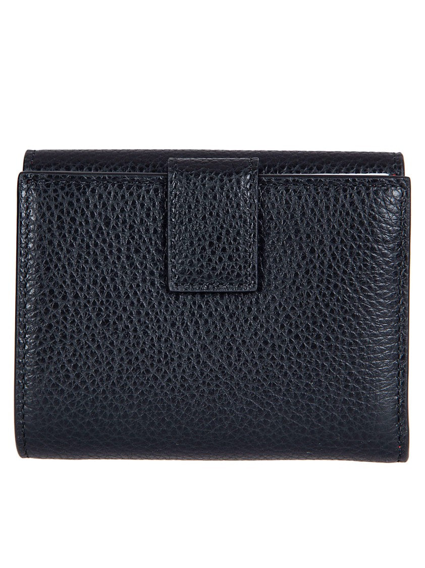Ferragamo Pebbled Calf Leather Wallet With Double Gancini Buckle