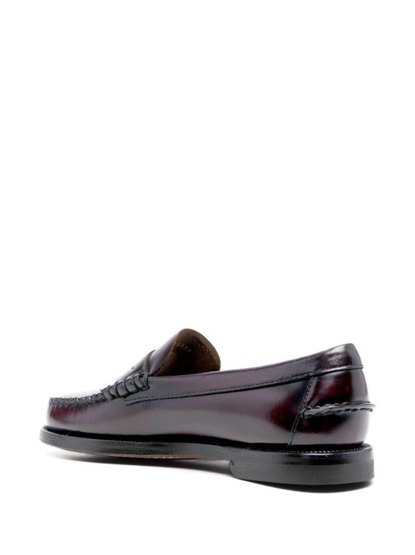 Sebago Polished Burgundy Leather Loafers With Penny Design