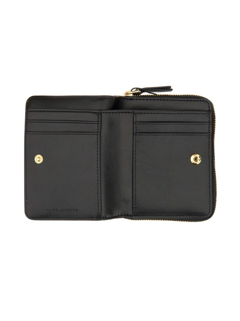 Marc Jacobs Black Textured Leather Zip Around Mini Wallet