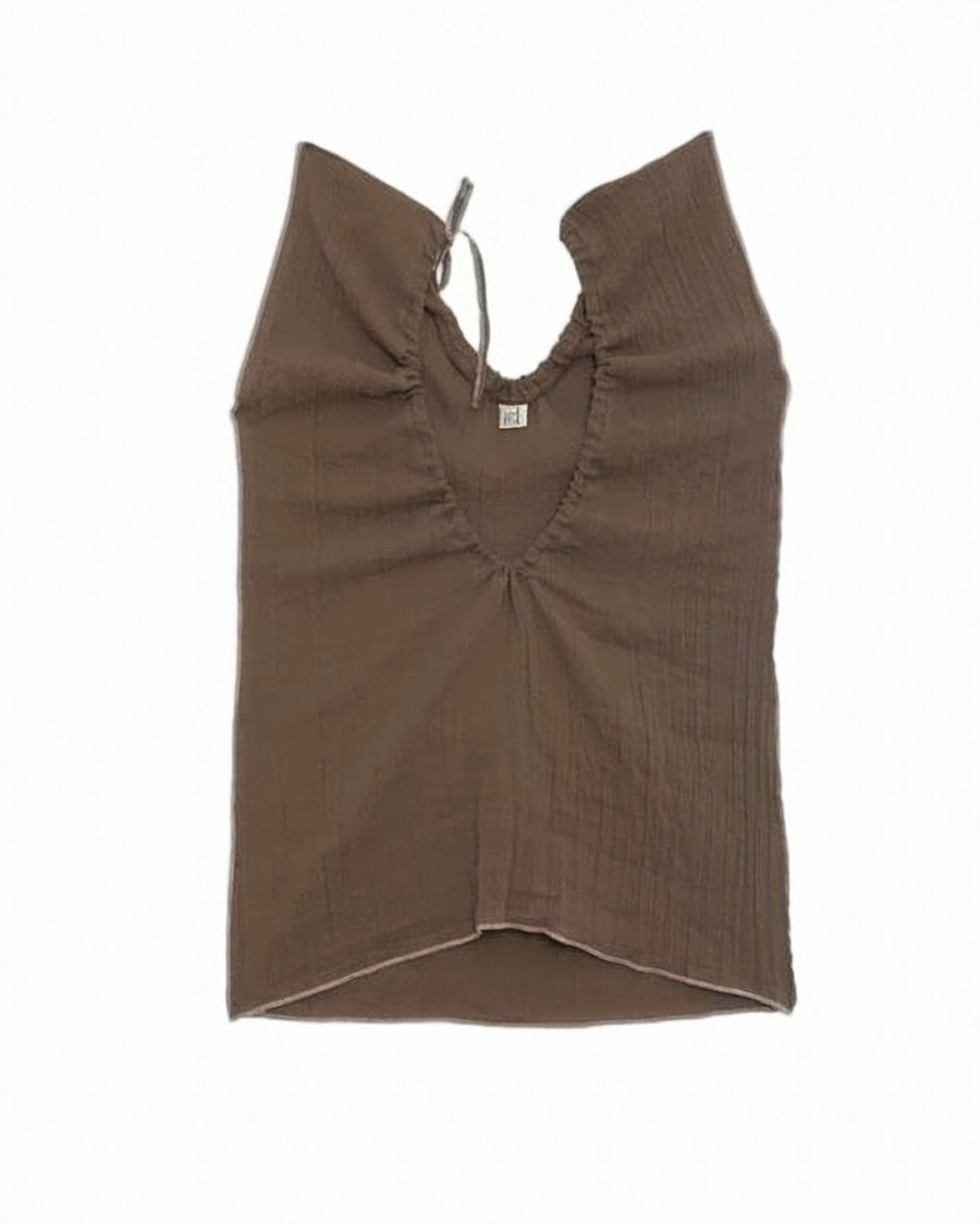 Baserange Brown Sleeveless Loose Fit Gathered Top