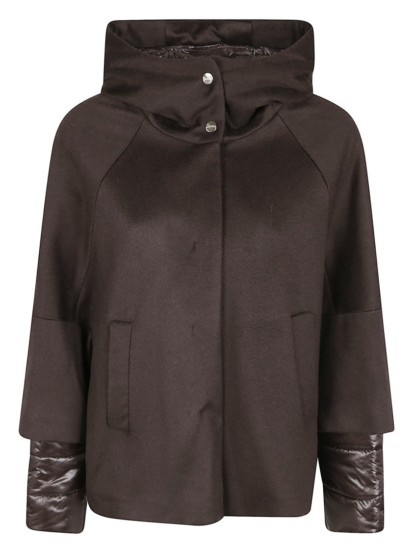 Herno Cashmere Boxy Jacket With High Collar And Snap Closure