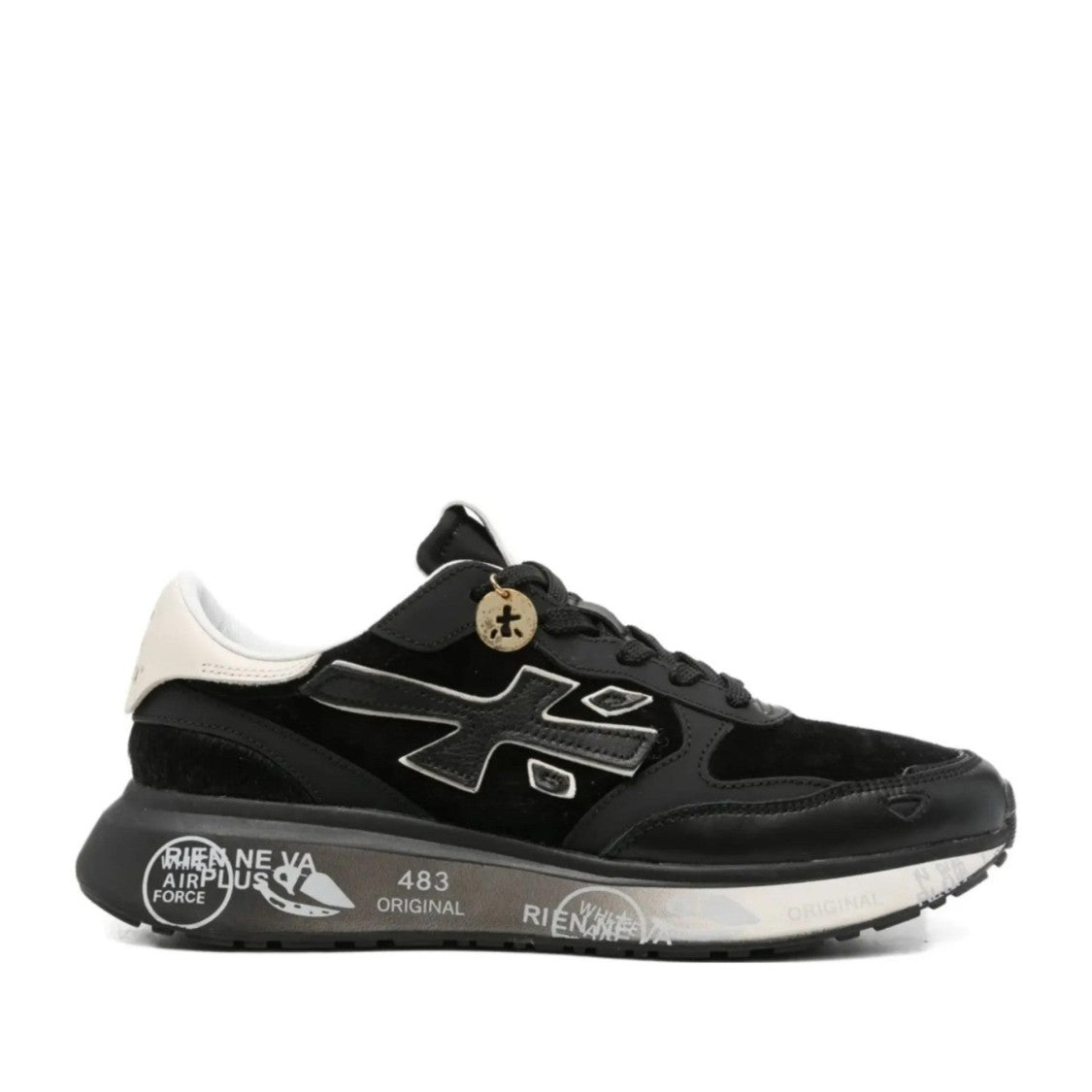 Premiata Black Leather Graphic Charm Sneakers
