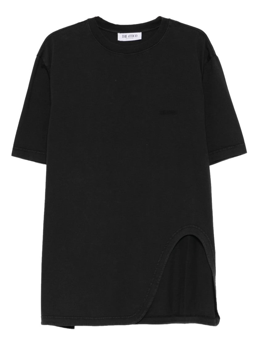 The Attico Black Oversized Curved Hem Cotton T-Shirt