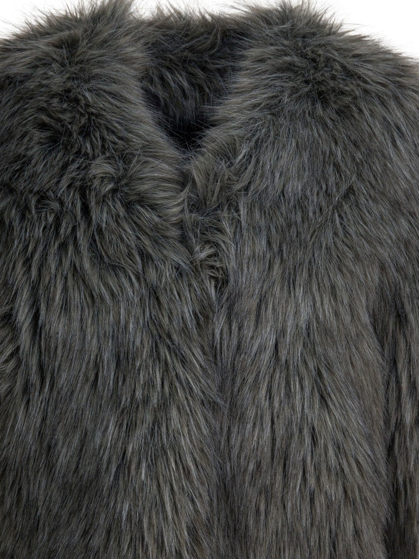 Thelaurent Cropped Fur-Texture Jacket With Collarless Neckline