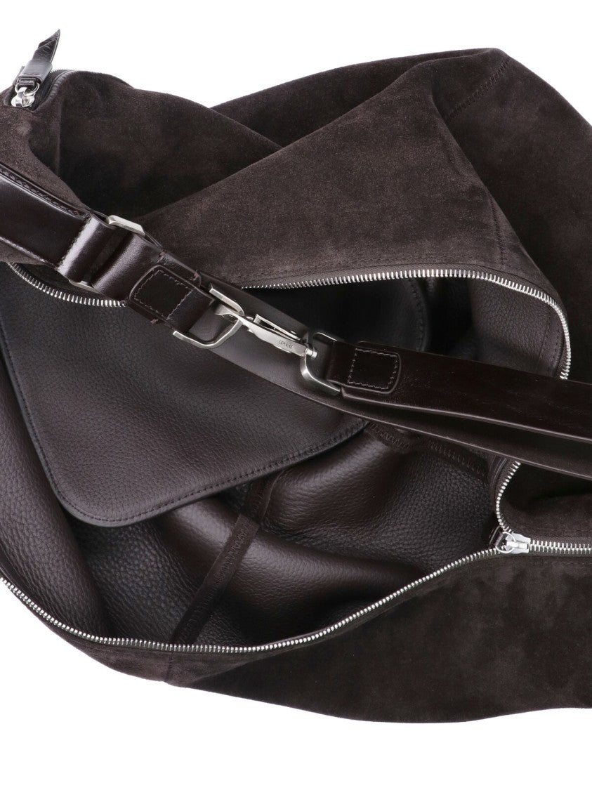 Lemaire Brown Quiver Clip Large Suede Shoulder Bag
