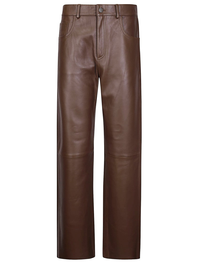 Haikure Straight-Leg Leather Five-Pocket Pants