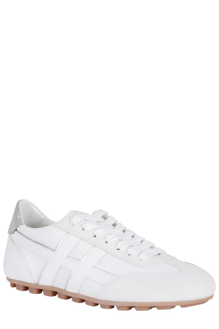 Hogan White Silver Lace-Up H Side-Logo Suede Sneakers