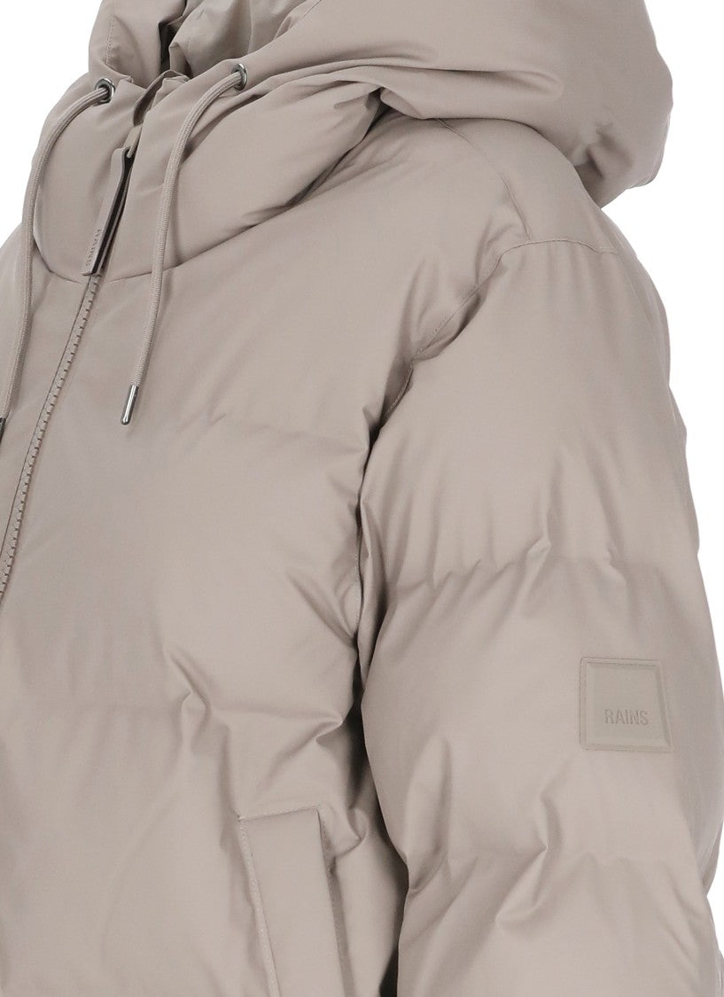 Rains Alta Puffer Greige Quilted Hooded Short Down Jacket