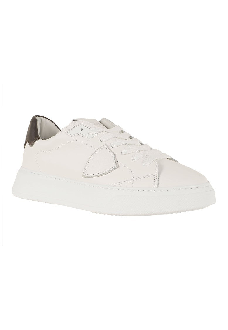 Philippe Model Temple Low Dark Brown Heel White Calfskin Sneakers