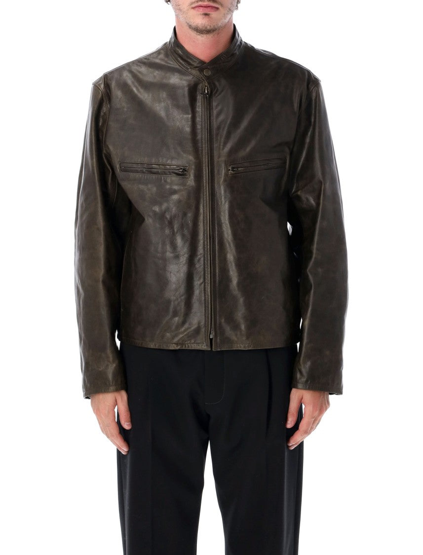 Lemaire Boxy Biker Waxed Bovine Leather Biker Jacket