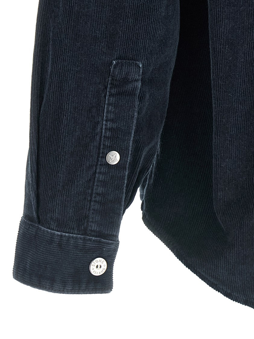 Stone Island Garment-Dyed Organic Cotton Corduroy Shirt With Snap Closure