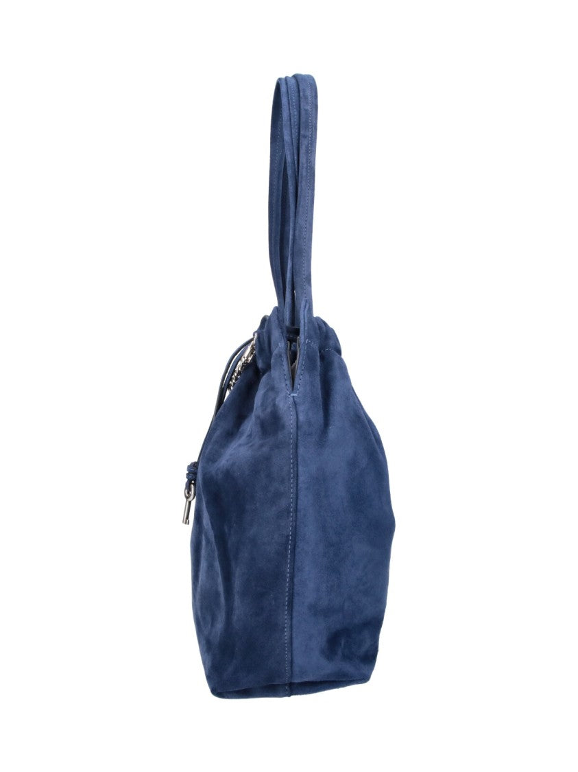Marc Jacobs Elegant Deep Blue Calf Suede Tote Bag With Silver Hardware