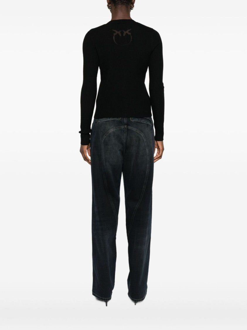 Pinko Fitted Black Cardigan With Ribbed Texture