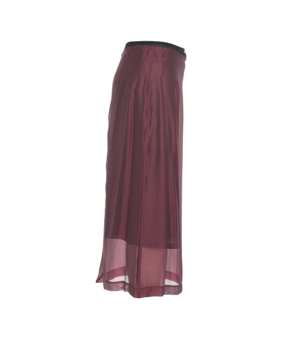 8Pm Flowing Midi Skirt With Semi-Transparent Overlay And Lace Hem