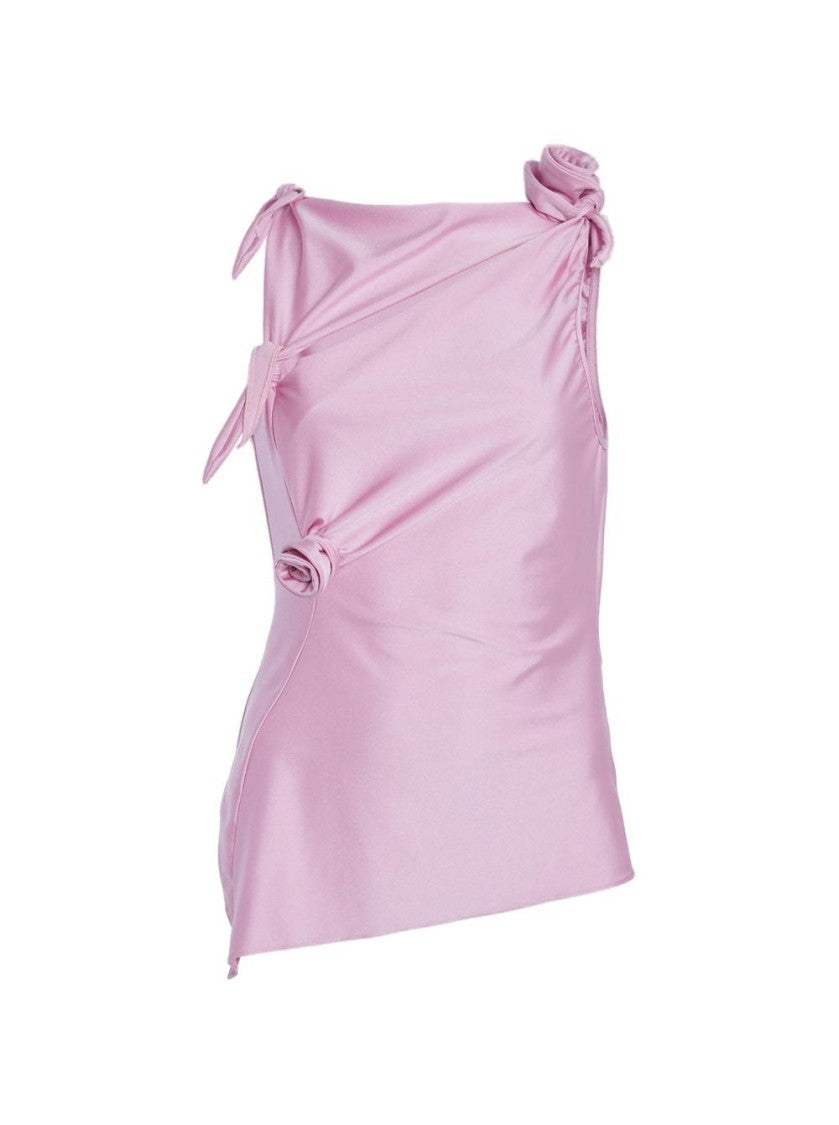 Coperni Asymmetric Neckline Top With Decorative Rose Detailing